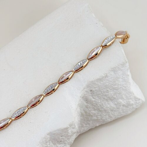 Колье-браслет с бриллиантами и перламутром из золота 585 пробы