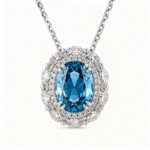 Колье с бриллиантами и апатитом из золота 585 пробы