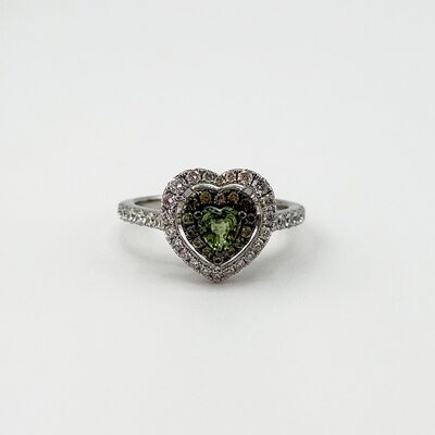 Кольцо "Сердце"с сапфирами и бриллиантами из белого золота 585 пробы