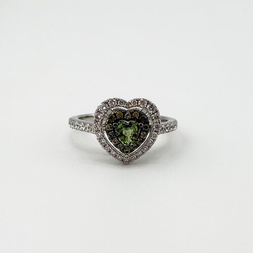 Кольцо "Сердце"с сапфирами и бриллиантами из белого золота 585 пробы