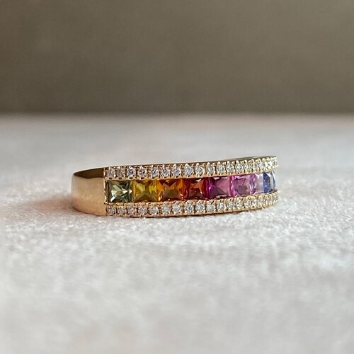 Кольцо с сапфирами и бриллиантами из золота 585 пробы