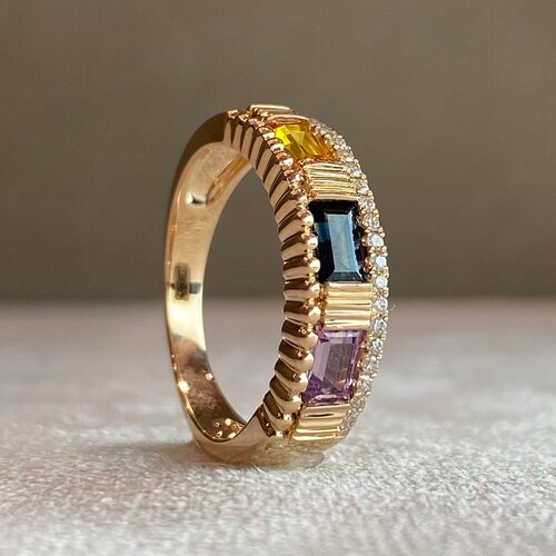 Кольцо с сапфирами и бриллиантами из золота 585 пробы