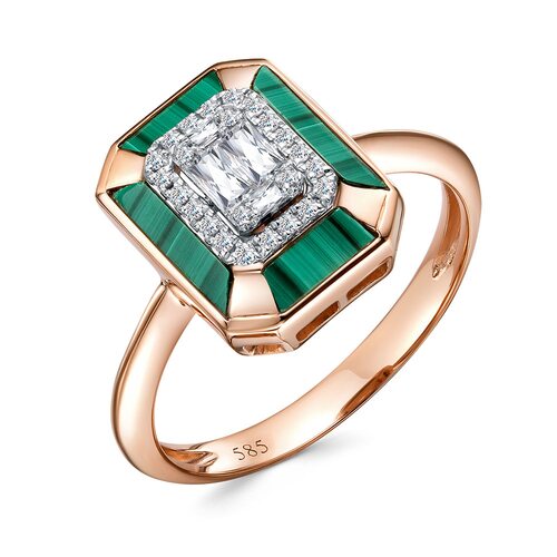 Кольцо с бриллиантами и малахитом из золота 585 пробы