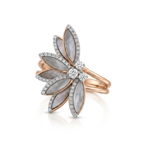 Кольцо с бриллиантами и перламутром из золота 585 пробы