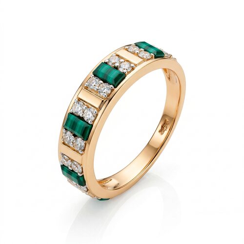 Кольцо с бриллиантами и малахитом из золота 585 пробы