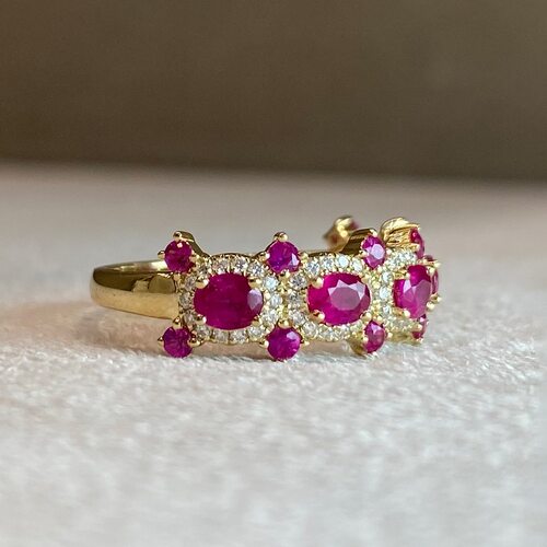 Кольцо с рубинами и бриллиантами из золота 585 пробы