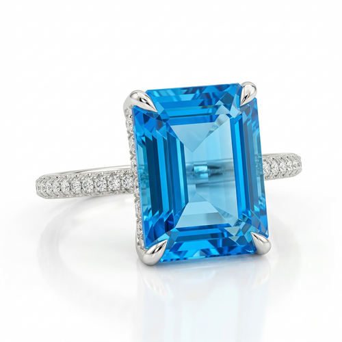 Кольцо с топазом и бриллиантом из белого золота 585 пробы