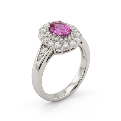 Кольцо с сапфиром и бриллиантами из белого золота 585 пробы