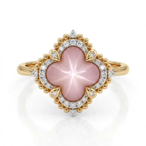 Кольцо "Клевер" с перламутром и бриллиантами из золота 585 пробы