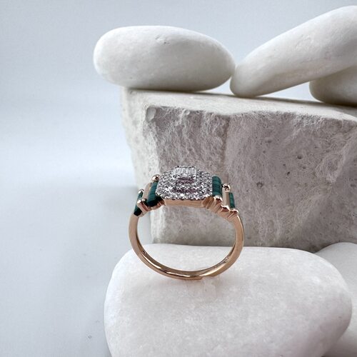 Кольцо с бриллиантами и малахитом из золота 585 пробы