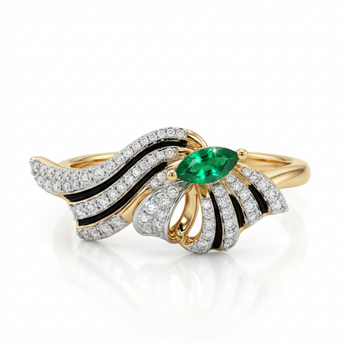 Кольцо с изумрудом и бриллиантами из золота 585 пробы