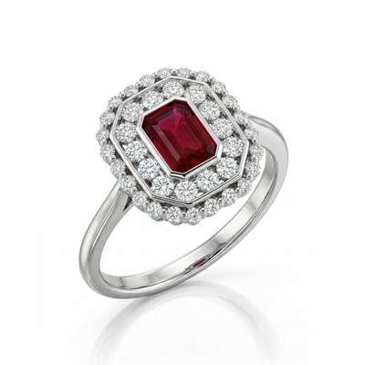 Кольцо с рубином и бриллиантами из белого золота 585 пробы