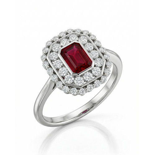 Кольцо с рубином и бриллиантами из белого золота 585 пробы