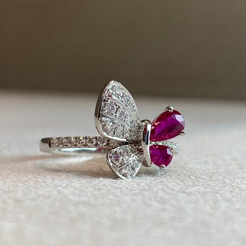 Кольцо "Бабочка" с рубинами и бриллиантами из белого золота 585 пробы