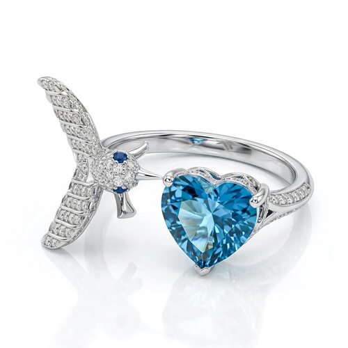 Кольцо "Ultramarine" с топазом, сапфирами и бриллиантами из белого золота 585 пробы