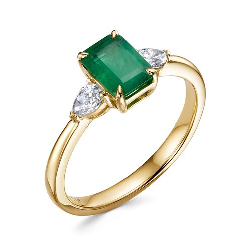 Кольцо с изумрудом и бриллиантами из золота 585 пробы