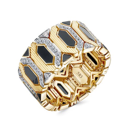 Кольцо с ониксом и бриллиантами из золота 585 пробы