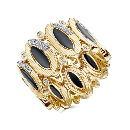 Кольцо с ониксом и бриллиантами из золота 585 пробы