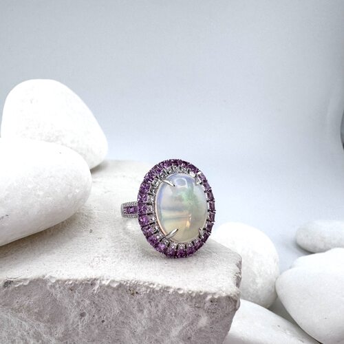 Кольцо с опалом, сапфирами и бриллиантами из золота 585 пробы