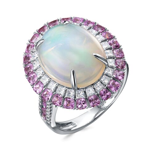 Кольцо с опалом, сапфирами и бриллиантами из золота 585 пробы