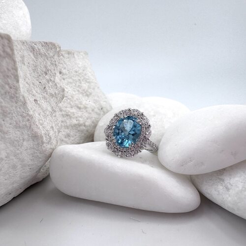 Кольцо с бриллиантами и апатитом из золота 585 пробы