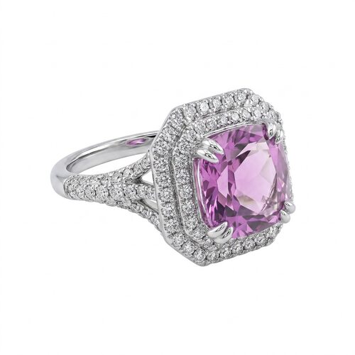 Кольцо с бриллиантами и кунцитом из золота 585 пробы