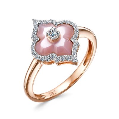 Кольцо "Цветок" с бриллиантами и перламутром из золота 585 пробы