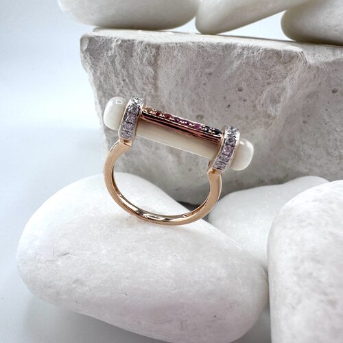 Кольцо с бриллиантами и сапфирами из золота 585 пробы