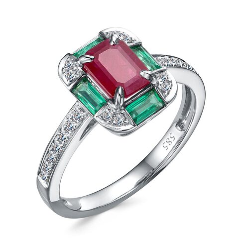 Кольцо с рубином, изумрудами и бриллиантами из золота 585 пробы