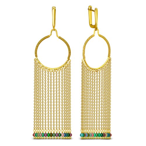 Серьги с турмалином из серебра 925 пробы с позолотой