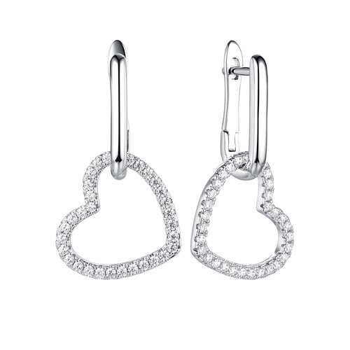 Серьги "Сердца" с фианитами из серебра 925 пробы