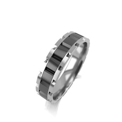 Кольцо обручальное с керамикой из белого золота 585 пробы