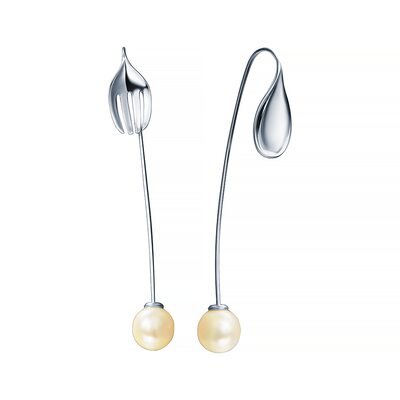 Серьги "Вилка и Ложка" с жемчугом из серебра 925 пробы