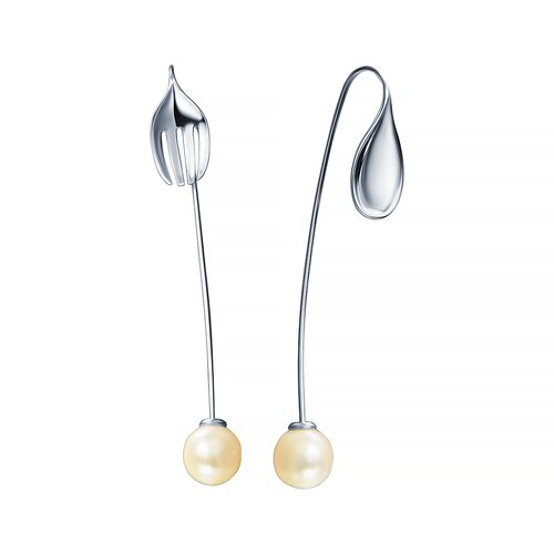 Серьги "Вилка и Ложка" с жемчугом из серебра 925 пробы