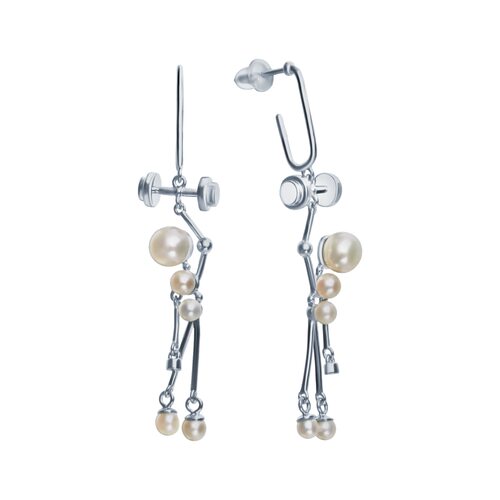 Серьги "Человечки" с жемчугом из серебра 925 пробы