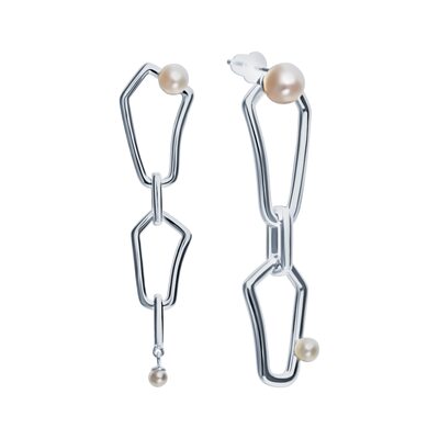 Серьги "Геометрия" с жемчугом из серебра 925 пробы