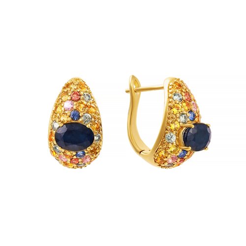 Серьги с корундами из серебра 925 пробы с позолотой