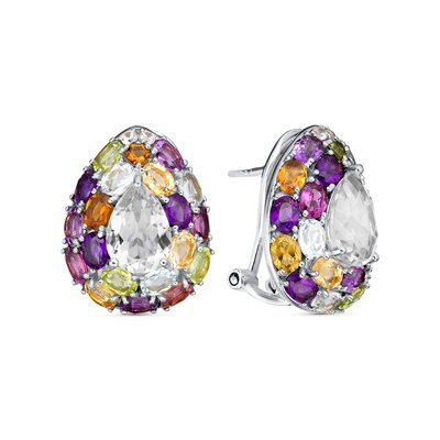 Серьги с аметистами, перидотом, топазами, цитрином, родолитом, турмалинами и цирконом из серебра 925 пробы