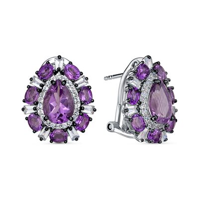 Серьги с аметистами и топазами из серебра 925 пробы