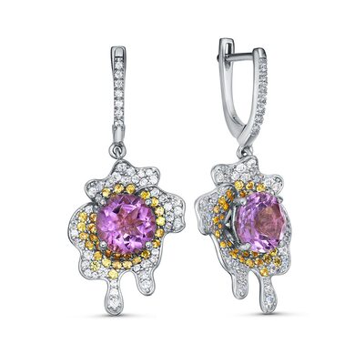 Серьги с аметистом, сапфирами и цирконом из серебра 925 пробы