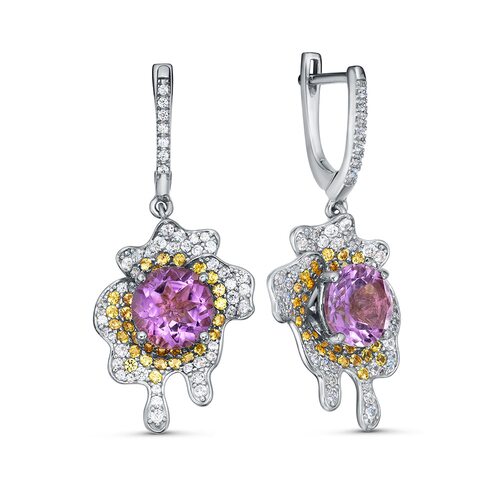 Серьги с аметистом, сапфирами и цирконом из серебра 925 пробы