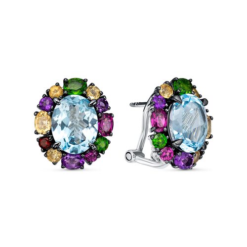 Серьги с топазом, аметистом, родолитом, цитрином, хромдиопсидом, гранатом и кварцем из серебра 925 пробы