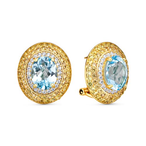 Серьги с топазами, сапфирами и цирконом из серебра 925 пробы