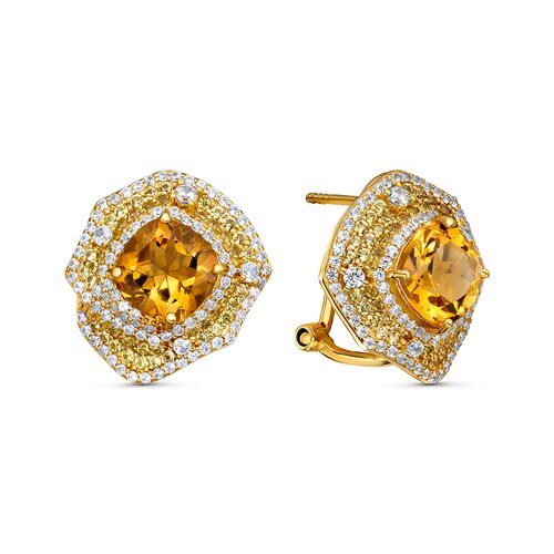 Серьги с циринтом, сапфирами и цирконом из серебра 925 пробы