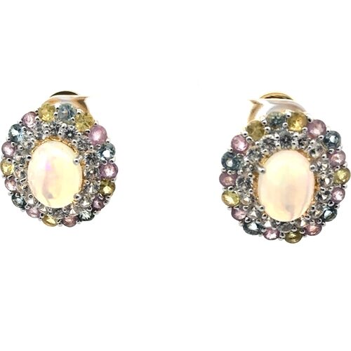 Серьги с опалами, топазами, сапфирами и цирконами из серебра 925 пробы