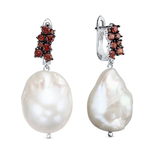 Серьги с гранатами и барочным жемчугом из серебра 925 пробы