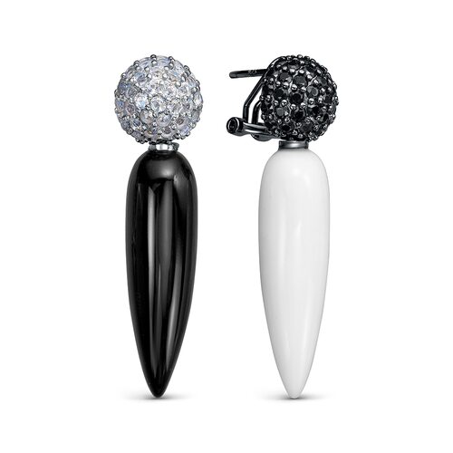 Серьги с топазами, шпинелью и агатом из серебра 925 пробы