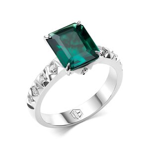 Кольцо с изумрудом и бриллиантами из белого золота 585 пробы