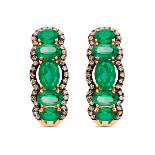 Серьги с изумрудами и бриллиантами из золота 585 пробы