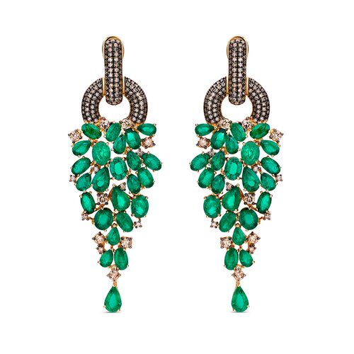 Серьги с изумрудами и бриллаинтами из золота 585 пробы